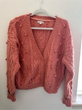 For Love And Lemons Rose Cable-Knit Bobble Button Cardigan